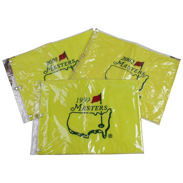 1999, 2000, & 2003 Masters Tournament Embroidered Flags in Original Plastic Sleeves