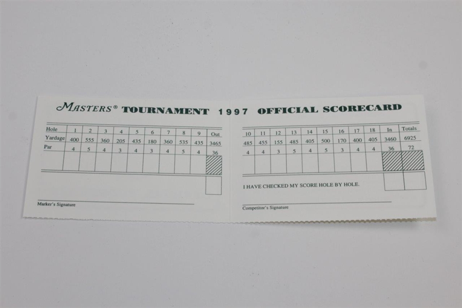 1997 Masters Tournament Official Scorecard - Tiger's First Green Jacket!