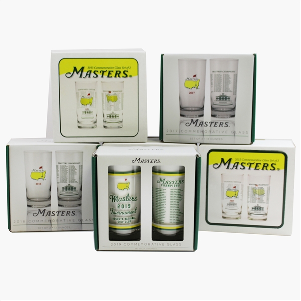 2013-2019 Masters Unopened Souvenir Champions Glasses in Original Packing - 7 Pairs