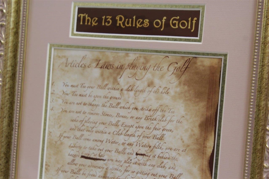 'The 13 Rules of Golf: Articles & Laws in Playing of Golf' Vintage Looking Facsimile Framed Presentation