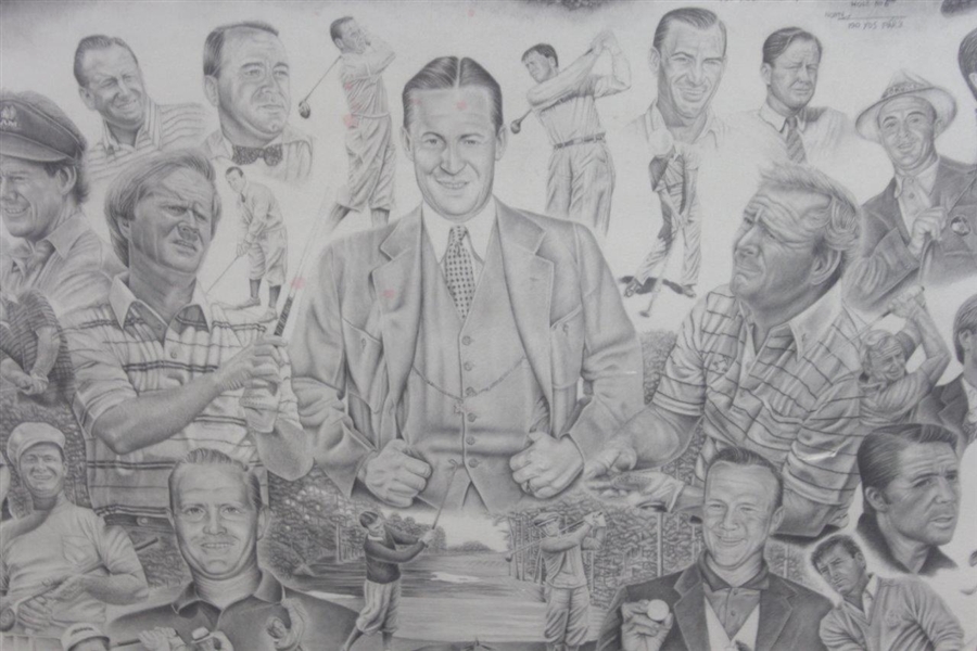 Masters Tournament Legends Collage with Hole Drawings Pencil Print Signed by Artist - Framed