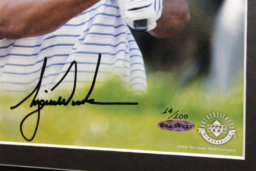 Tiger Woods Signed Ltd Ed 14/100 'Top Ten Shots' UDA Photo 3 - Bunker Brilliance - Framed BAJ34931