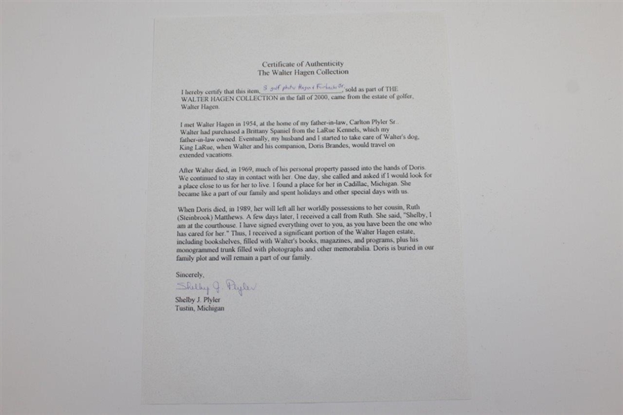Three Original Walter Hagen & Douglas Fairbanks, Jr. B&W Photos From Estate with Letter