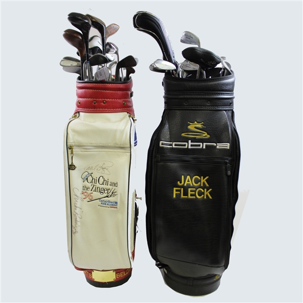 Jack Fleck's Personal Golf Bags - One Signed by Azinger and Rodriquez w/ Assortment of Clubs & Signed Wedge JSA ALOA 