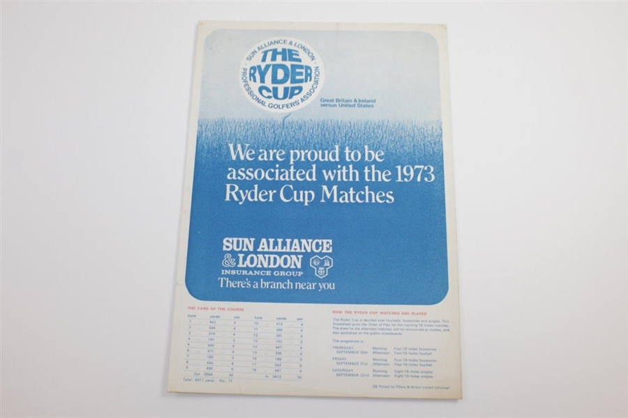 Lanny Wadkins Signed 1973 Ryder Cup Daily Draw Sheet with 'Captain 95' Insc. JSA ALOA