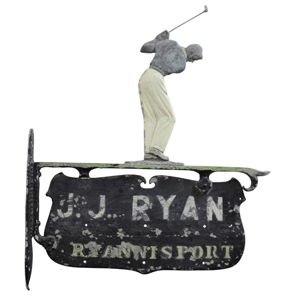 Vintage J.J. Ryan Golfer Themed Metal Store Sign