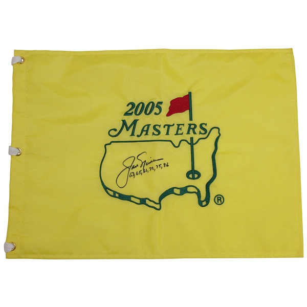 Jack Nicklaus Signed 2005 Masters Embroidered Flag with Years Won Inscription - Final Masters JSA ALOA