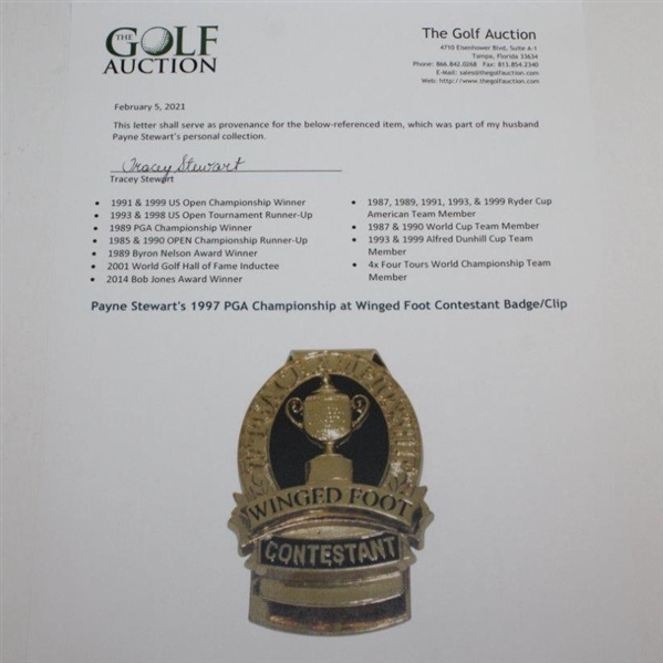 Payne Stewart's 1997 PGA Championship at Winged Foot Contestant Badge/Clip