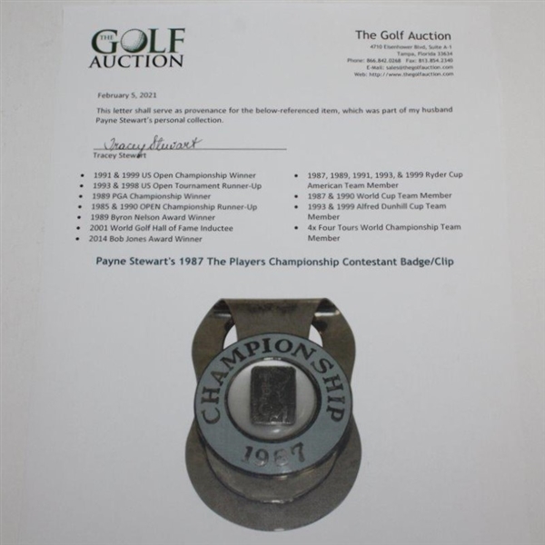 Payne Stewart's 1987 The Players Championship Contestant Badge/Clip