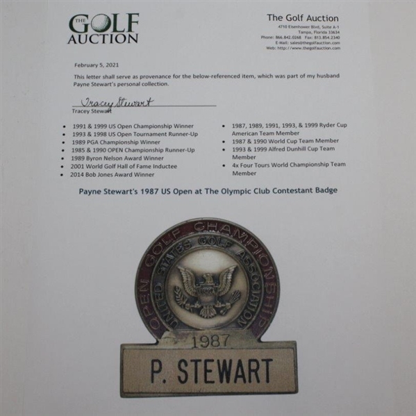 Payne Stewart's 1987 US Open at The Olympic Club Contestant Badge