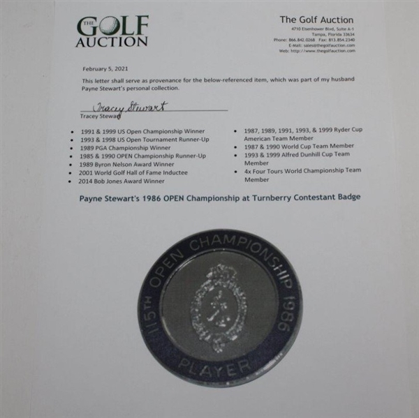 Payne Stewart's 1986 OPEN Championship at Turnberry Contestant Badge