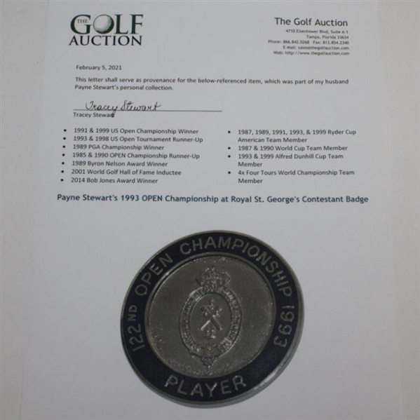 Payne Stewart's 1993 OPEN Championship at Royal St. George's Contestant Badge