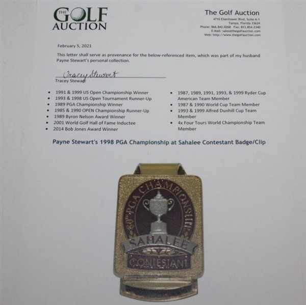 Payne Stewart's 1998 PGA Championship at Sahalee Contestant Badge/Clip