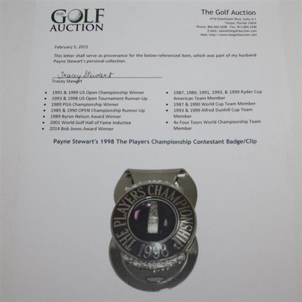Payne Stewart's 1998 The Players Championship Contestant Badge/Clip