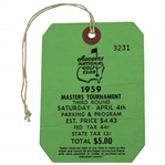 1959 Masters Tournament Saturday Third Round Ticket #3231 with Original String