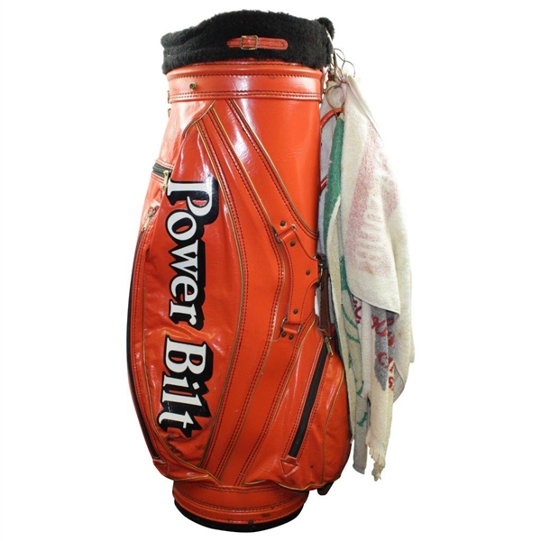Charles Coody's Personal Tournament Used Orange Power-Bilt Full Size Golf Bag with Umbrella & Bag Towels