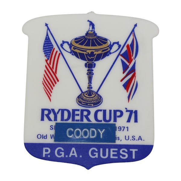 Charles Coody's 1971 Ryder Cup at Old Warson CC P.G.A. Guest Badge