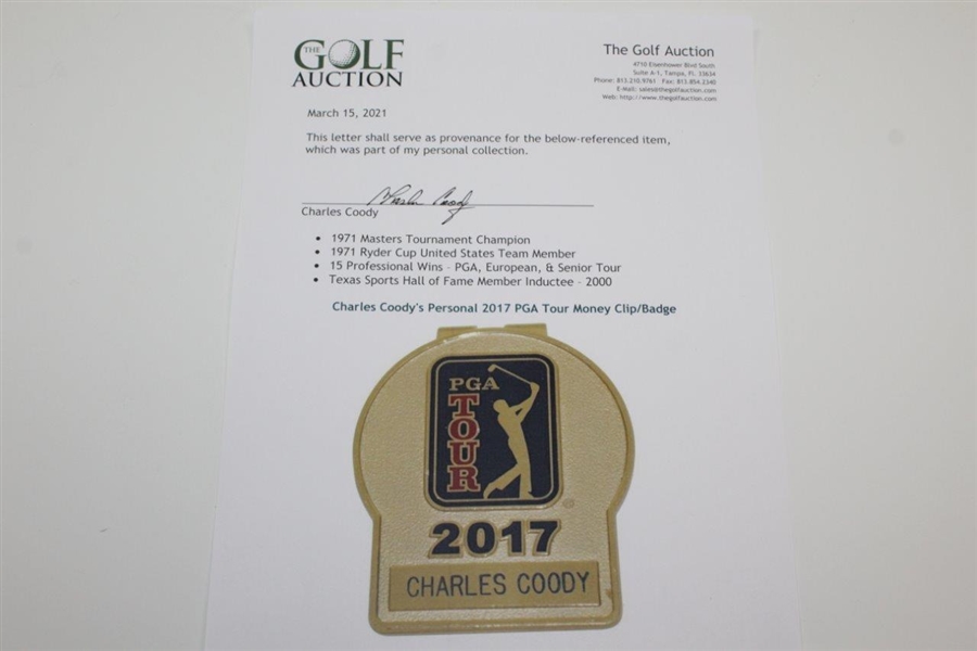 Charles Coody's Personal 2017 PGA Tour Money Clip/Badge