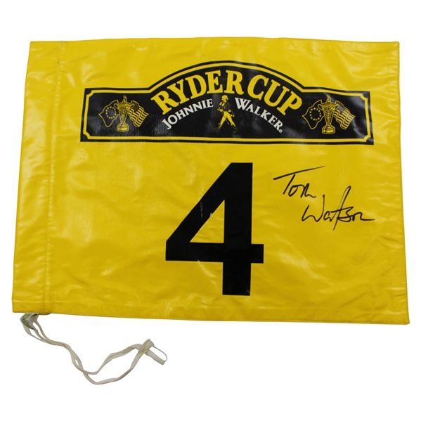 Match Used 1993 Hole #4 Yellow Ryder Cup Flag Signed by USA Captain Tom Watson