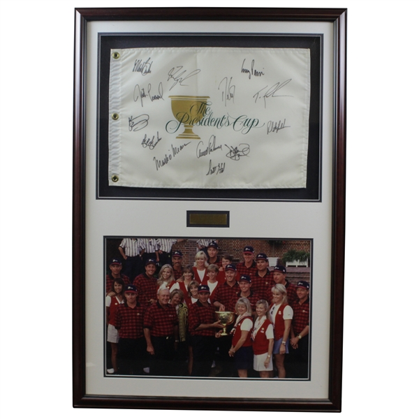 Arnold Palmer, Mickelson, Fred, & Team Signed 1996 The President's Cup White Flag - Framed JSA ALOA