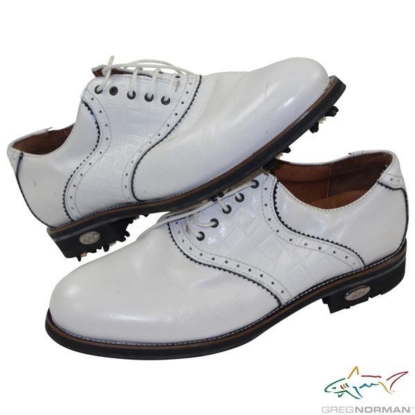 Greg Normans Personal Used White Shark Logo Lambda Golf Shoes - Handmade in Europe - Size 43