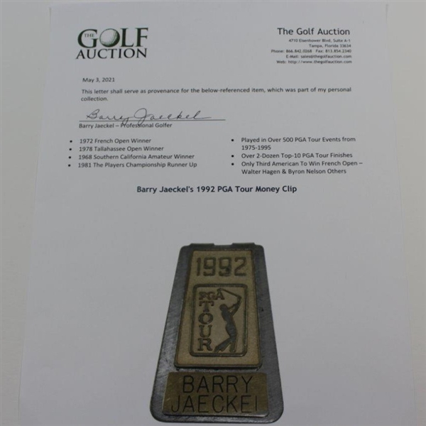 Barry Jaeckel's 1992 PGA Tour Money Clip