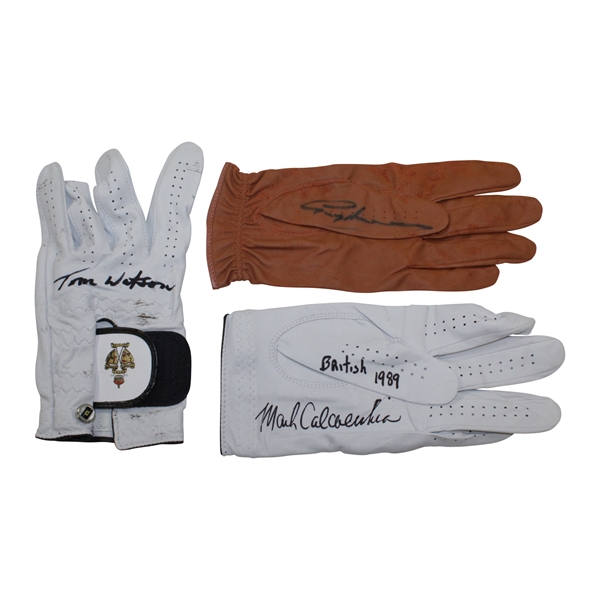 Tom Watson, Greg Norman, & Mark Calcavecchia Signed Golf Gloves JSA ALOA