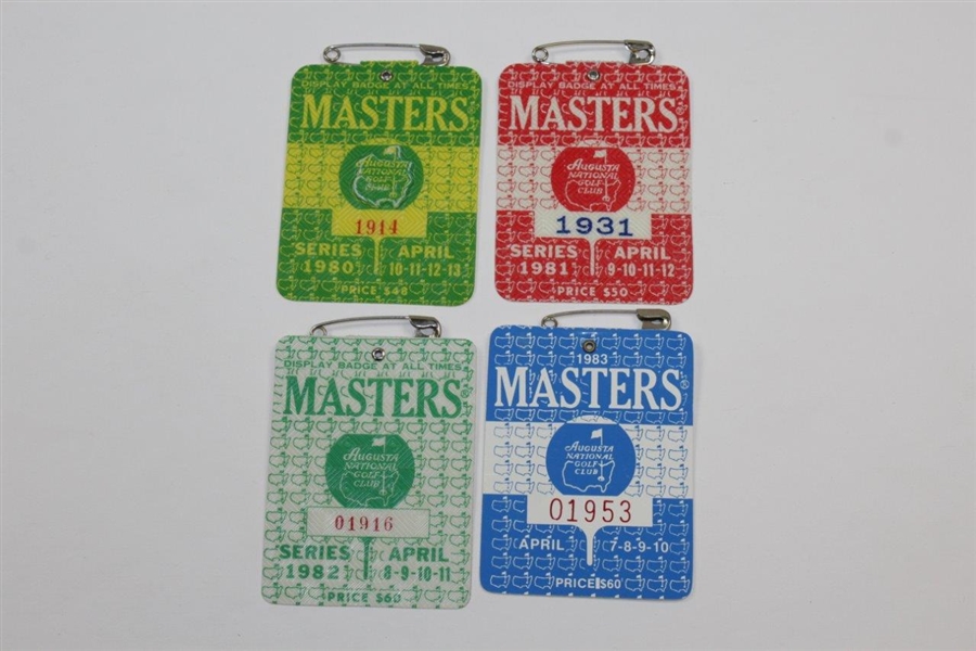 1980, 1981, 1982, 1983, 1984, & 1985 Masters Tournament SERIES Badges