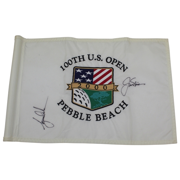 Woods & Nicklaus Signed 2000 US Open at Pebble Beach Embroidered Flag JSA ALOA