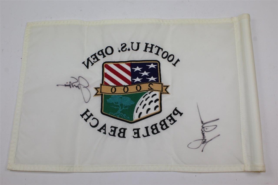Woods & Nicklaus Signed 2000 US Open at Pebble Beach Embroidered Flag JSA ALOA