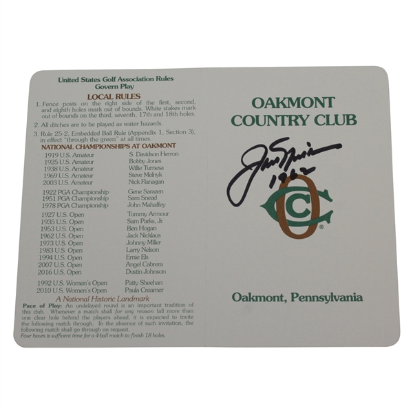 Jack Nicklaus Signed Oakmont Country Club Scorecard w/1962 Notation JSA #S90036