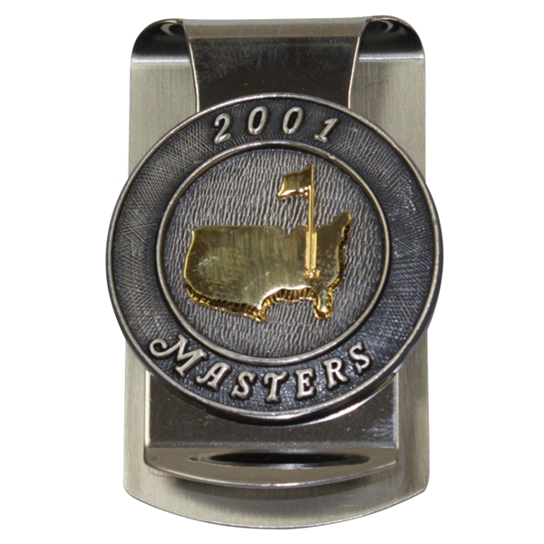 2001 Masters Tournament Gold Tone Logo Money Clip In Box 