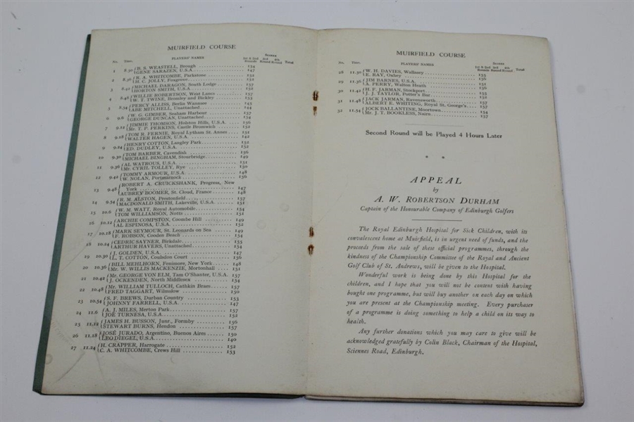 1929 OPEN Championship at Muirfield Official Friday Program with Draw Sheet - Walter Hagen Win