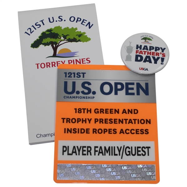 2021 US Open at Torrey Pines Yardage Book, Player/Family Access, & Father's Day Pin