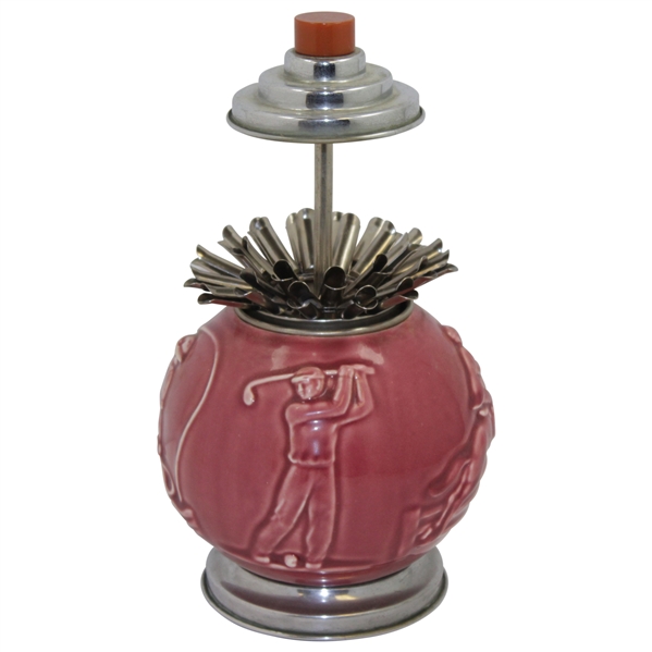 Circa 1920 Rookwood Golf Cranberry Cigarette Dispenser with Sports Themes