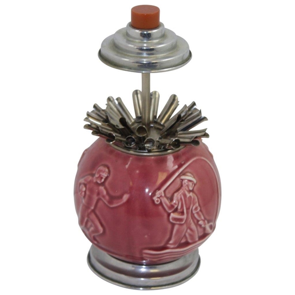 Circa 1920 Rookwood Golf Cranberry Cigarette Dispenser with Sports Themes