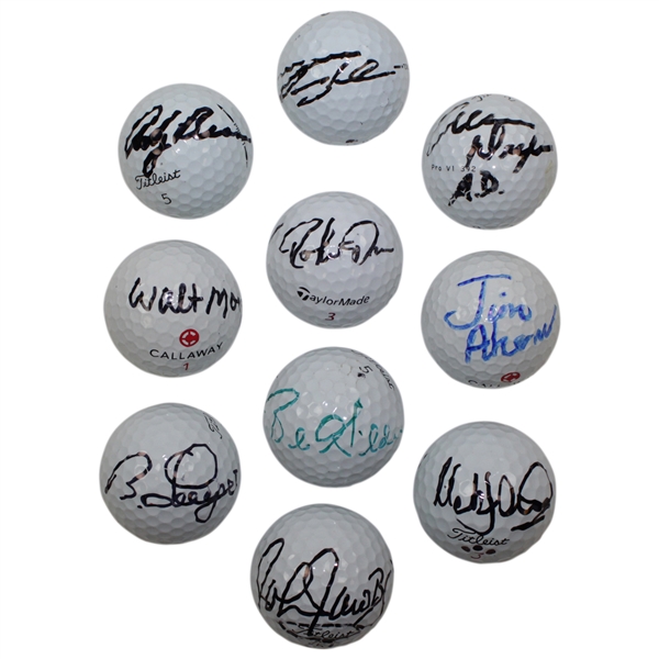 Ten (10) Signed Personal Tournament Used Golf Balls - Langer, Ahern & more JSA ALOA
