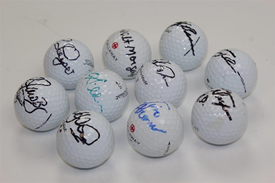 Ten (10) Signed Personal Tournament Used Golf Balls - Langer, Ahern & more JSA ALOA
