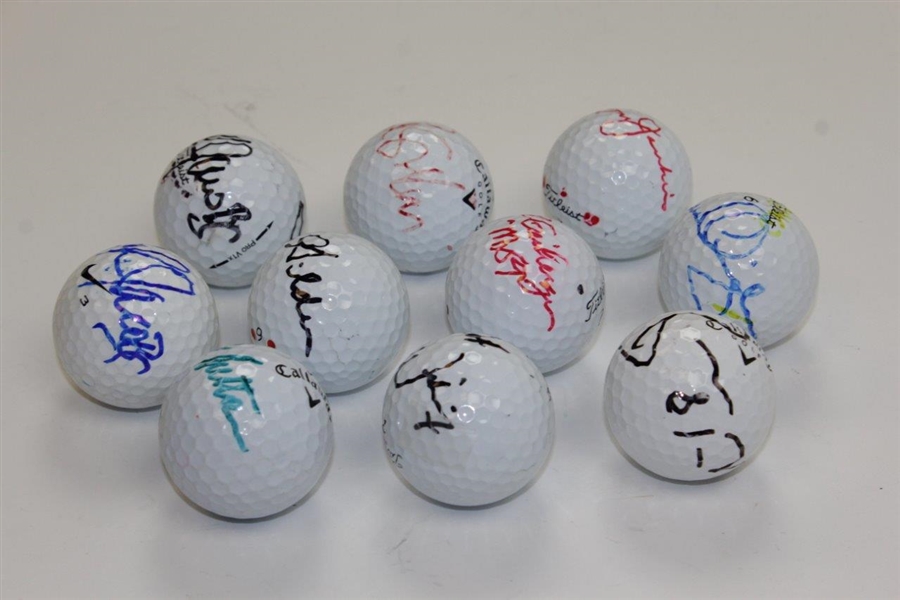 Ten (10) Signed Personal Tournament Used Golf Balls - Geiberger, Sutton & more JSA ALOA