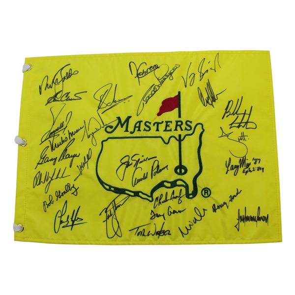 Undated Masters Champions Dinner Flag Signed by 27 with Palmer & Nicklaus Center - Charles Coody Collection JSA ALOA