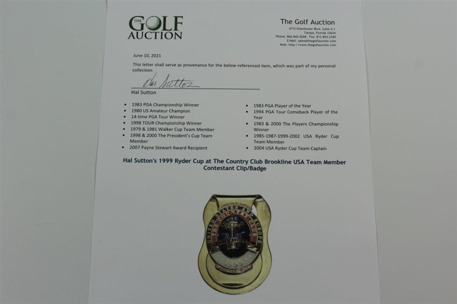 Hal Sutton's 1999 Ryder Cup at The Country Club Brookline USA Team Member Contestant Clip/Badge