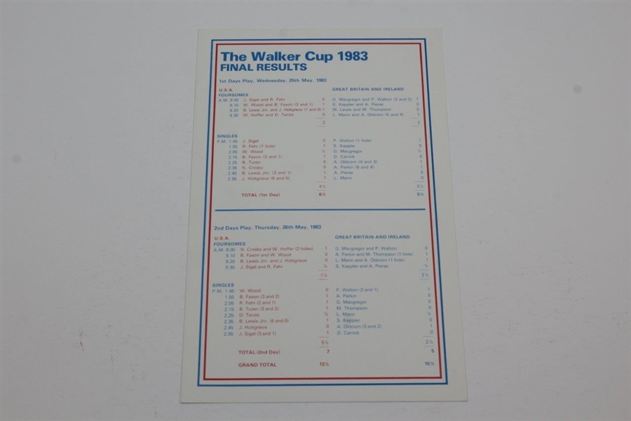 1983 The Walker Cup at Hoylake Official Program with Results Booklet