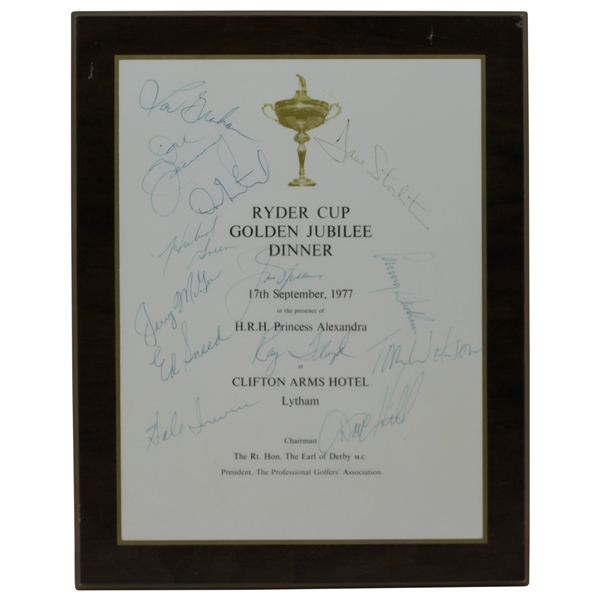 Ray Floyd's 1977 Ryder Cup Golden Jubilee Dinner Menu Signed by USA Team JSA ALOA