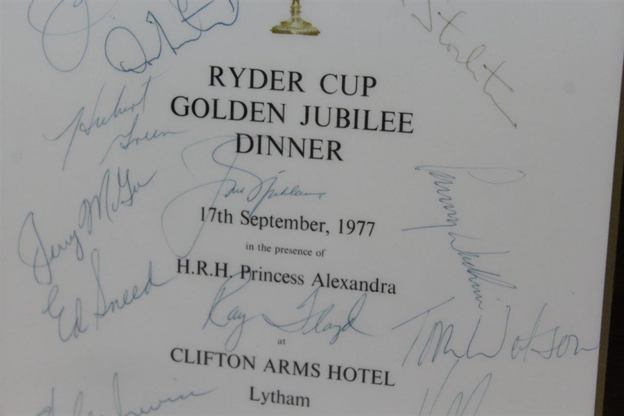 Ray Floyd's 1977 Ryder Cup Golden Jubilee Dinner Menu Signed by USA Team JSA ALOA