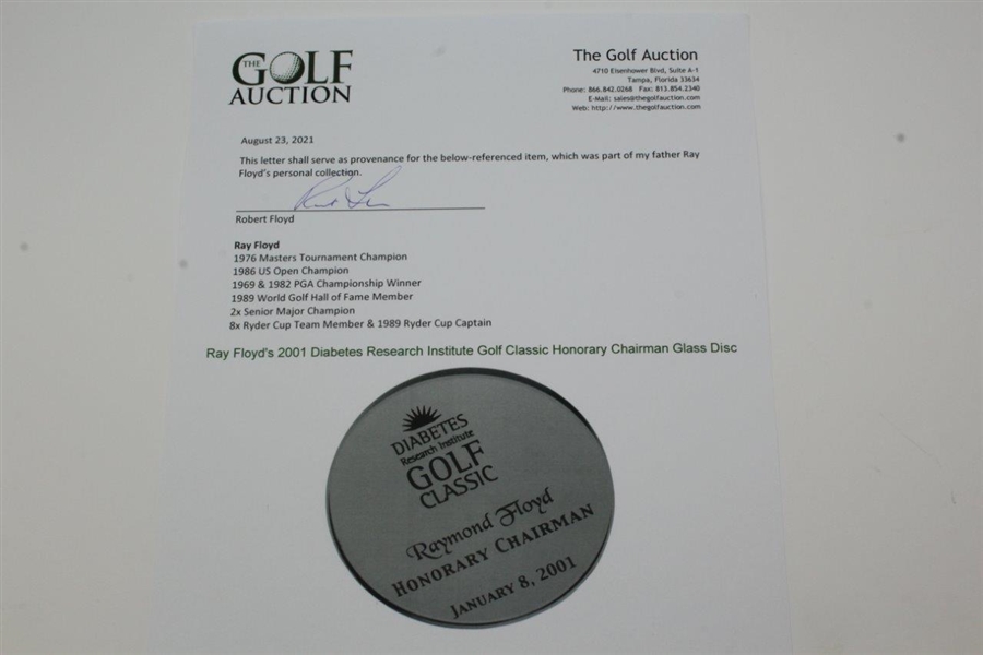 Ray Floyd's 2001 Diabetes Research Institute Golf Classic Honorary Chairman Glass Disc