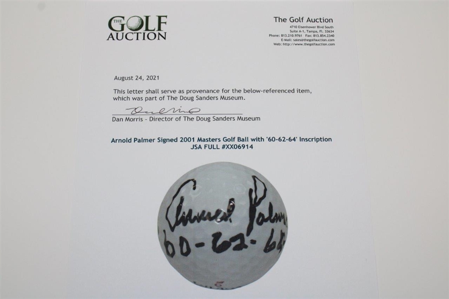Arnold Palmer Signed 2001 Masters Golf Ball with '60-62-64' Inscription JSA FULL #XX06914