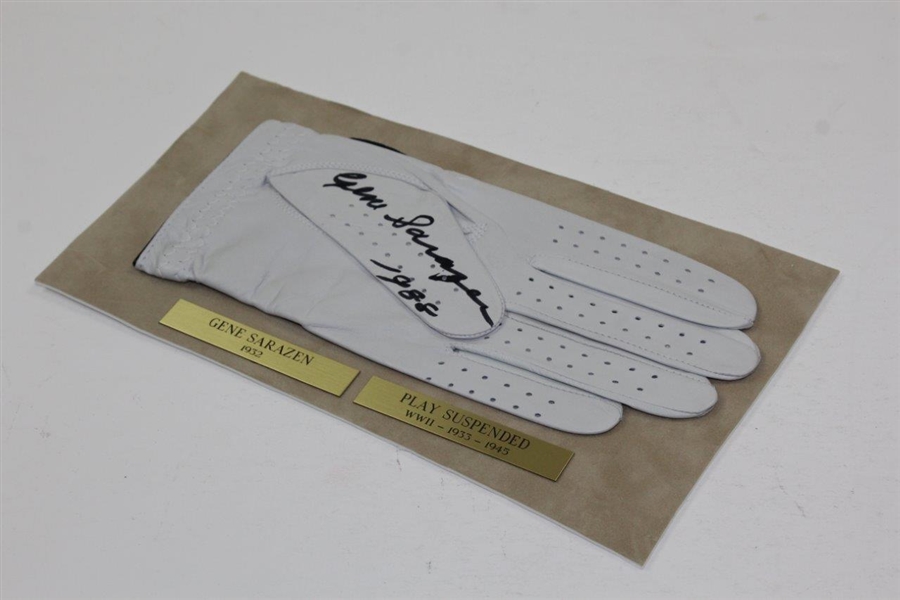 Gene Sarazen Signed Mounted White LH Golf Glove with '1988' & Nameplate JSA ALOA