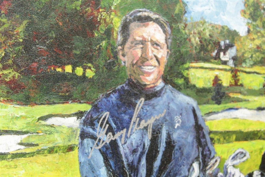 Gary Player Signed Canvas Framed Portrait with Major Championships Listed on Golf Bags JSA ALOA