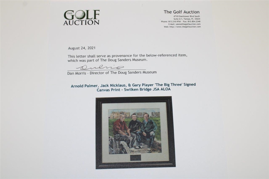 Arnold Palmer, Jack Nicklaus, & Gary Player 'The Big Three' Signed Canvas Print - Swilken Bridge JSA ALOA