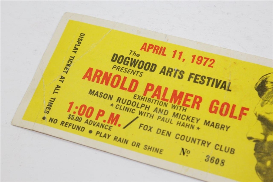 Arnold Palmer & Paul Hahn signed April 11, 1972 Exhibition at Fox Den CC Ticket #3608 JSA ALOA